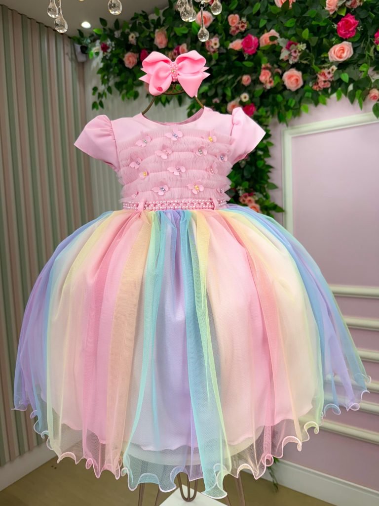 Vestido Infantil Menina Bonita Caterina Rosa Bebe Saia Color