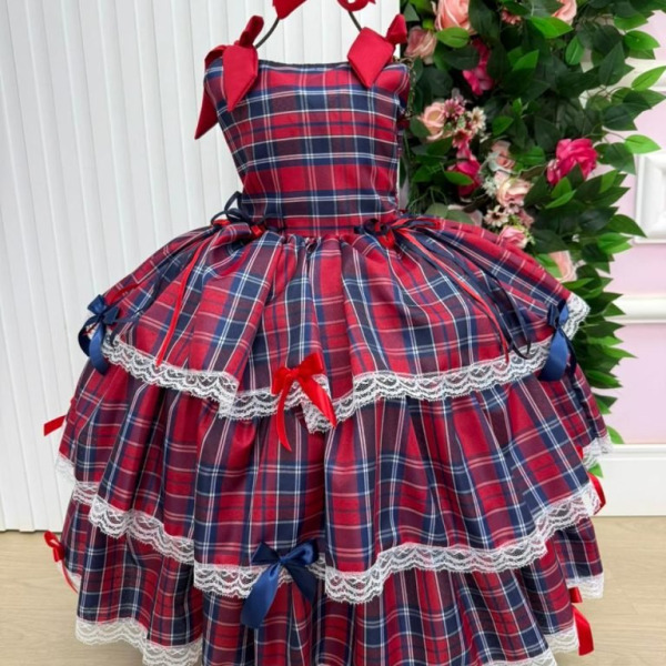 Vestido Marie Junino Luxo Xadrez Maria Clara