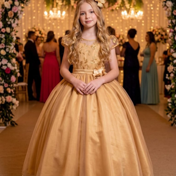 Vestido Mini Miss Longo Carol Dourado