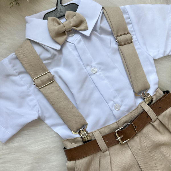 Conjunto Miss Cherry Meninos Social Shorts Ravi Bege Modelo 2