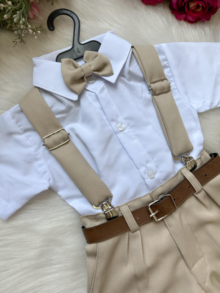 Conjunto Miss Cherry Meninos Social Shorts Ravi Bege Modelo 2
