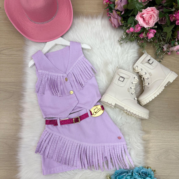 Conjunto Blogueirinha Boiadeira Maraisa Jeans Lilas (CONJBLORAMRISALILAS)