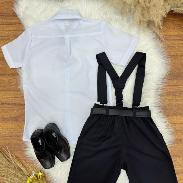 Conjunto Social Camisa Susp.Gravata e Short Preto