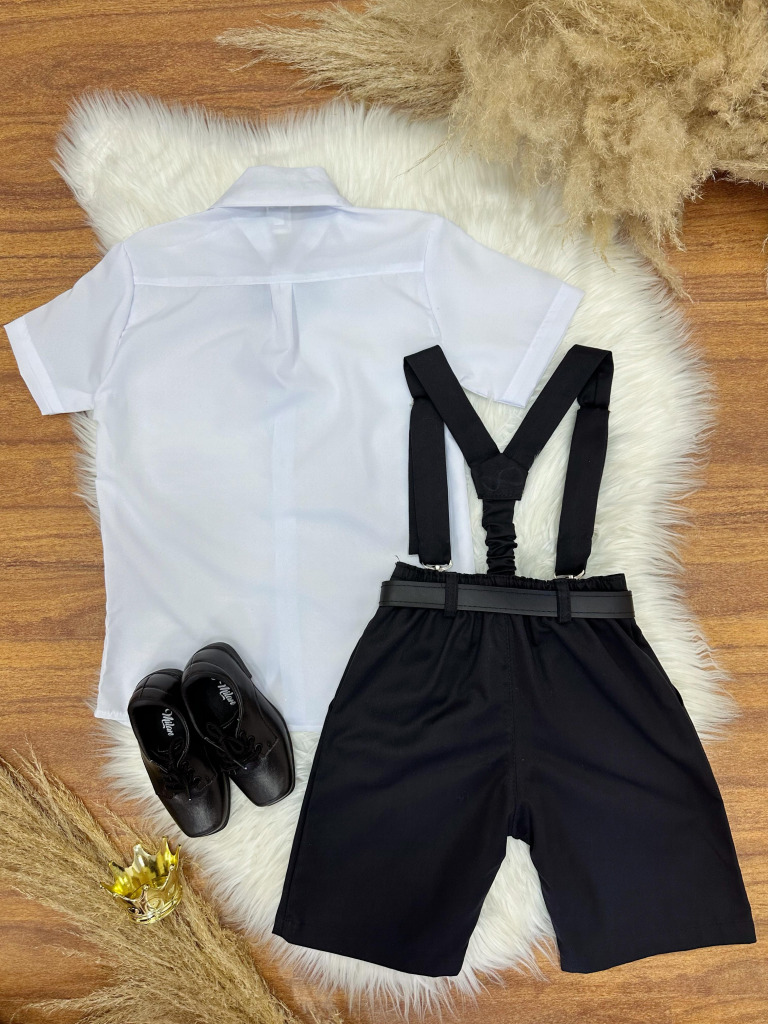 Conjunto Social Camisa Susp.Gravata e Short Preto