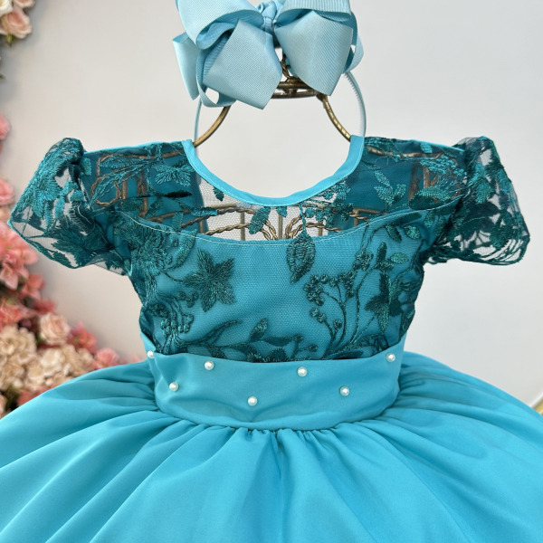 Vestido Infantil Verde Bandeira Busto Com Renda Damas Longo