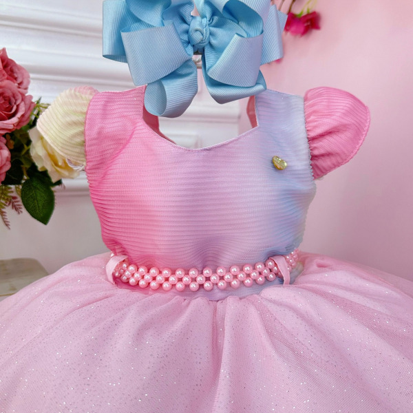 Vestido Infantil Colorido Fadinha Com Aplique de Asa Festas
