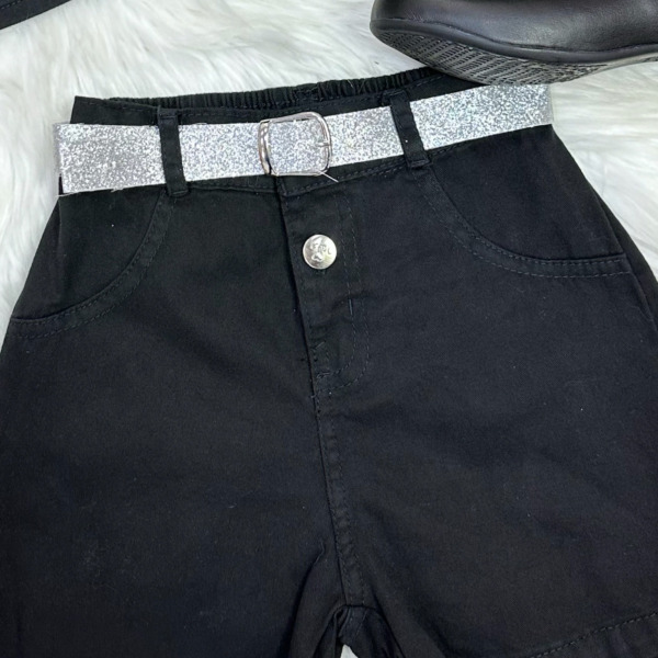Conjunto Infantil Blusa e Short Sarja Preto Boiadeira Casual