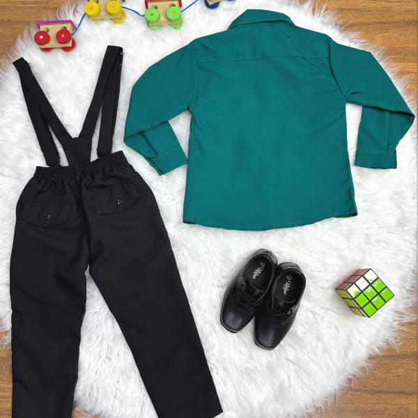 Conjunto Social Camisa Calça Gravata e Susp. Verde Escuro