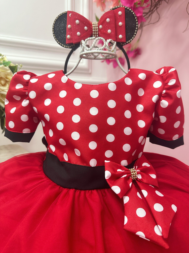 Vestido Infantil Vermelho Bolinhas Minnie Festas Aniversários