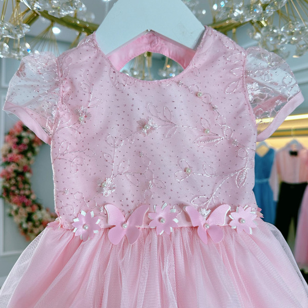 Vestido Bebê Rosa Claro Jardim Encantado Batizado Festas