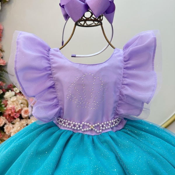 Vestido Infantil Princesa Sereia Ariel Lilás Festas