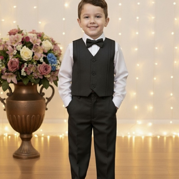 Conjunto Social Pajem Camisa Branca com Calça e Colete Preto