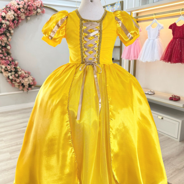 Fantasia Infantil Princesa Bela e a Fera Amarelo Festas