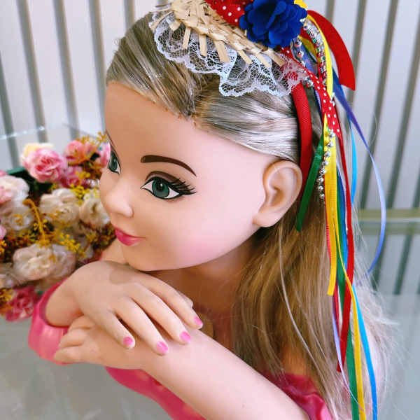 Tiara Infantil Junina Festas C/ Florzinhas e Fitas de Cetim