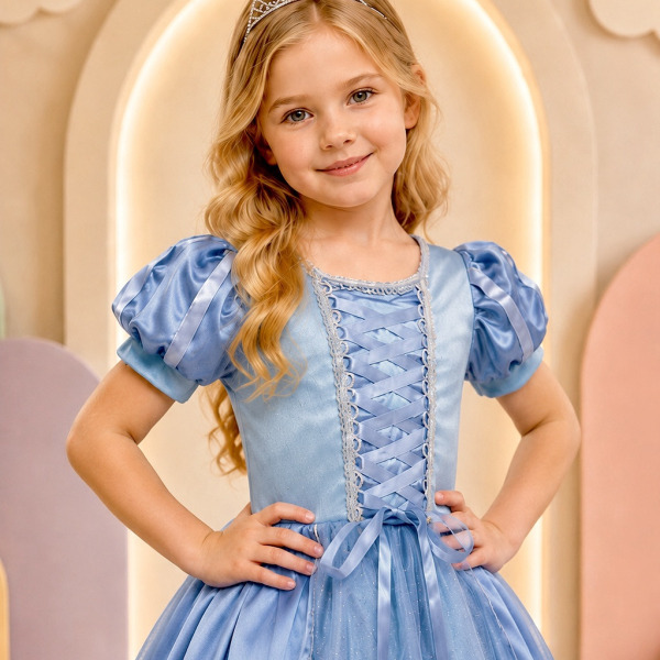 Fantasia Infantil azul Princesa brilho Festas