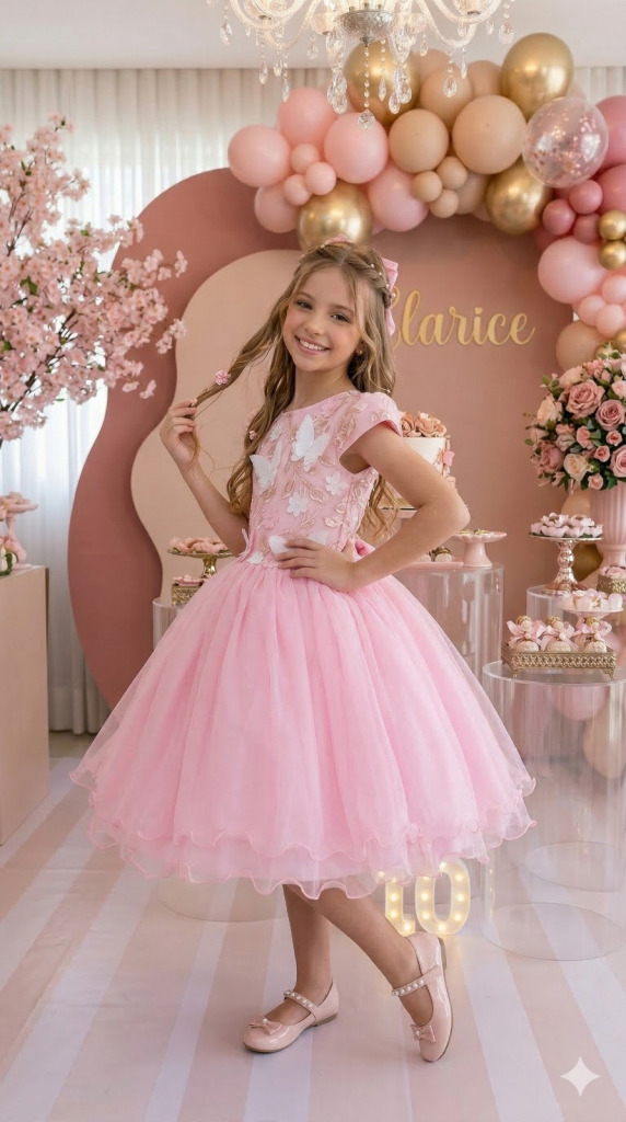 Vestido Marie Jardim Encantado Mel Rosa Bebe