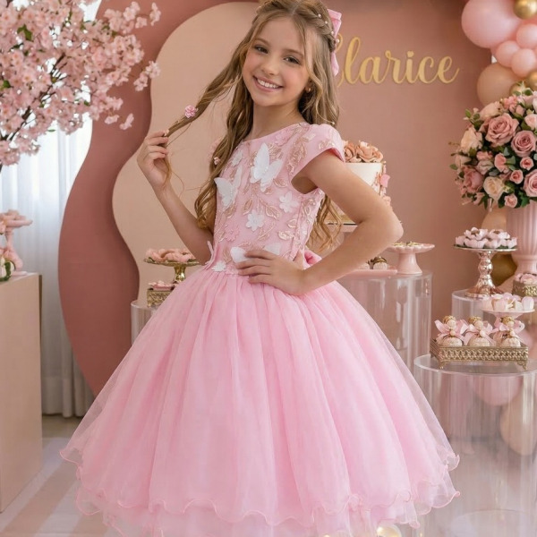 Vestido Marie Jardim Encantado Mel Rosa Bebe
